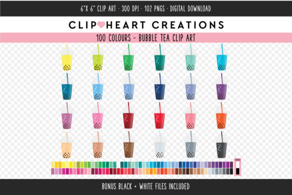 Bubble Tea Clip Art: 100 Colors for Creative Projects