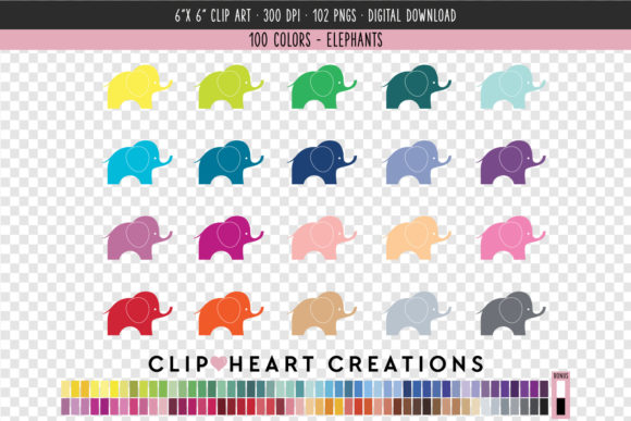 Elevate Designs with 100-Color Elephant Art
