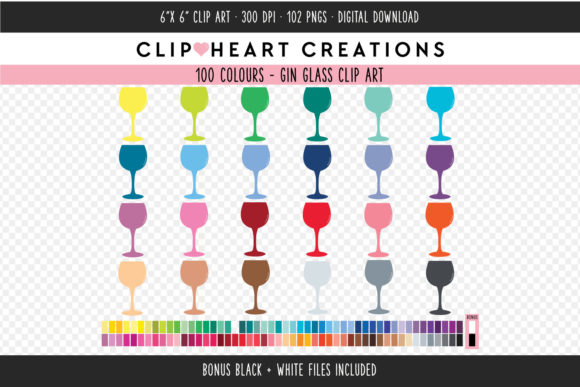 Elevate Your Designs with the Versatile Gin Glass Clip Art - 100 Colors Collection